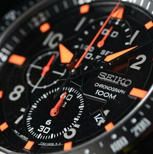  new goods 1 jpy reimport Seiko 100m waterproof whole body black paint chronograph hard-to-find CRITERIA sapphire glass wristwatch black & orange SEIKO
