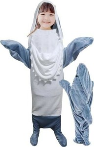 シャークブランケット 着る毛布 サメ 着ぐるみ 鮫 (M, シャークグレー)