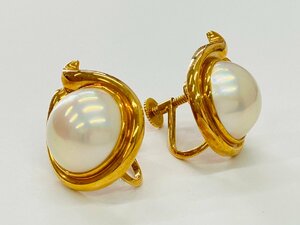 ★送料無料★POLA jewelry/ポーラジュエリー マベパール イヤリング 7834 750刻印 18金 真珠 ネジ式 幅約12.1mm 重さ約10.3g アクセサリー