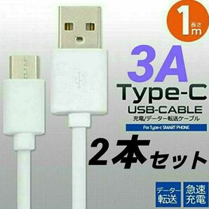 急速充電 対応 ケーブル USB Type-C タイプC ホワイト 1m 2本