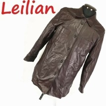 Leilian/レリアン　サイズ9号　羊革100％/日本製レザーコート/ジャケット/ブルゾン　茶系　管NO. W9-086_画像1