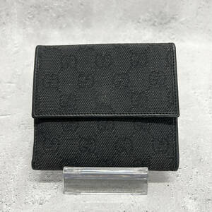 【鑑定済/美品】GUCCI グッチ 二つ折り財布 GG コンパクト GGキャンパス ブラック 黒 メンズ レディース 男女兼用