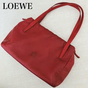 LOEWE ロエベ ハンドバッグ 巾着 ナッパレザー ナパレザー アナグラム ロゴ レッド ボルドー 赤 ミニバッグ ゴールド プレート