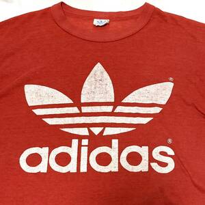 70s USA製 vintage adidas OLD アディダス Tシャツ 両面プリント トレフォイル デカロゴ オールド ヴィンテージ ビンテージ オールド XL位