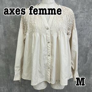 axes femme アクシーズファム シャツ ブラウス 長袖 ギャザー レース リボンM 薄手 送料無料