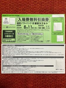 6月11日（火）福岡ソフトバンクvs東京ヤクルトスワローズ1枚