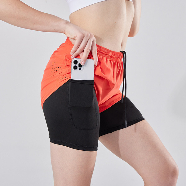 赤色L 大特価トレーニング 吸汗速乾 インナー付き　レディス用　ランニングパンツ ショートパンツ　スポーツ 　女性 送料込み