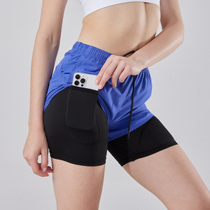 ブルーL 　大特価トレーニング 吸汗速乾 インナー付き　レディス用　ランニングパンツ ショートパンツ　スポーツ 　女性 送料込み