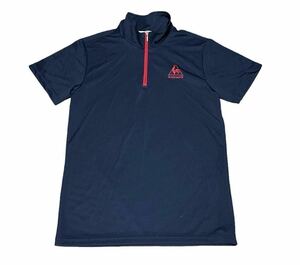 le coq sportif ハーフジップ メンズ S GOLF 半袖 ハイネック ゴルフ シャツ ポロシャツ ネイビー 赤 刺繍