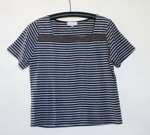 ♪大きいサイズ LL AWAW by JUNKO SHIMADA カットソー レディーストップス　ボーダー Tシャツ 古着 送料185円