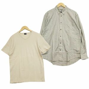 261638【Lサイズ/XLサイズ】オールド ユニクロ 半袖 Vネック Tシャツ 長袖シャツ チェック 紺タグ 2枚セット UNIQLO メンズ