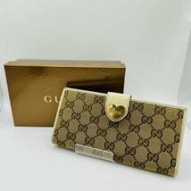 【2181】１円スタート★ グッチ GGキャンバス 2つ折り長財布 ウォレット キャンパス GUCCI ハート レザー レディース_画像1