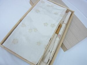 着物おきな★帯揚げ　帯締めセット　和装小物　草花文　金糸　未使用品★yy1005