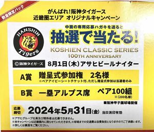アサヒスーパードライ 応募 応募ハガキ1枚 阪神タイガース 贈呈式 一塁アルプス席 キャンペーン