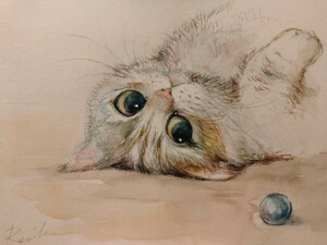 Art hand Auction 猫のイラスト 水彩画 手描きイラスト インテリア B6サイズ, 絵画, 水彩, 動物画