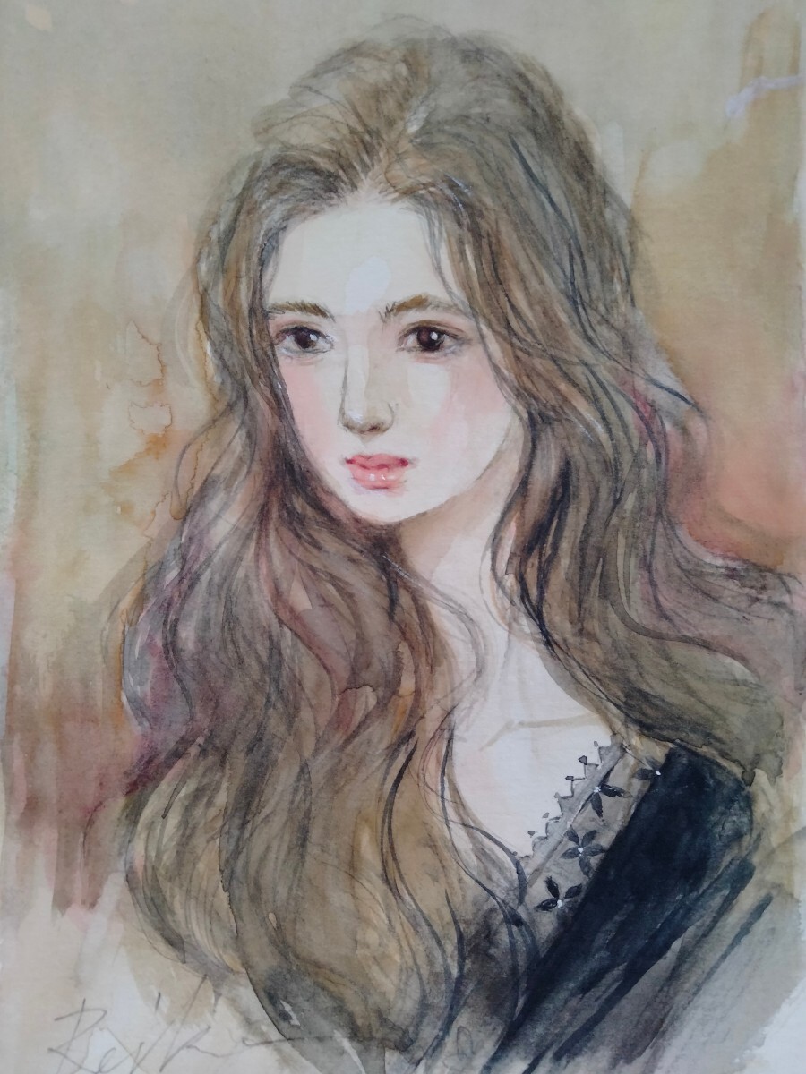 女性イラスト 手描きイラスト 水彩画 インテリア B6サイズ, 絵画, 水彩, 人物画