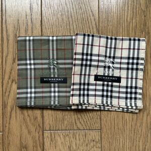 バーバリー BURBERRY LONDON■未使用 ハンカチ 2枚セット■メンズ 大判 定番 ノバチェック柄 ホース刺しゅう■ベージュ カーキ