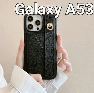GalaxyA53ケース　レザー風ケース ブラック　カード収納　ベルト　韓国