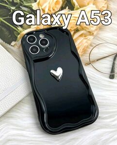 Galaxya53ケース　なみなみ　黒　ウェーブ　　ハート　韓国