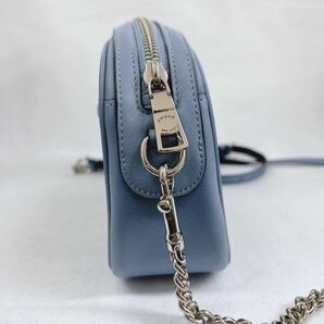 良品 COACH F25878 チェーン ショルダーバッグ シグネチャー デニム×レザー ブルー系 シルバー金具 斜め掛け レディース コーチ クロスの画像4