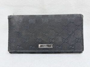 長期保管/現状品 GUCCI 244946.0416 長財布 ブラック ＧＧキャンバス グッチシマ レザー 二つ折り ウォレット 札入れ 小銭入れ グッチ