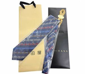 未使用品 銀座の老舗 田屋 ネクタイ ネイビー×ストライプ×タイガー GINZA TAYA 虎 アニマル ブランド 高級 メンズ 日本製 スーツ 201843