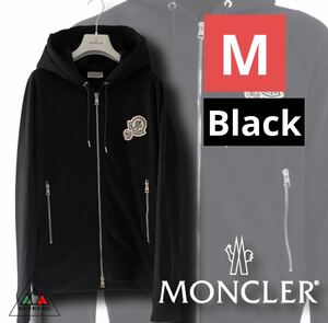 サイズM Moncler　裏起毛　ダブルワッペンパーカー black