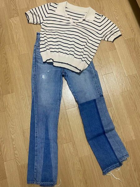 【美品 MOUSSY デニム ジーンズ リメイクデニム ダメージジーンズ 細身 古着 】