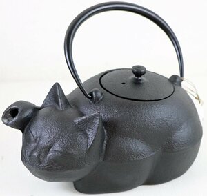 S◇未使用品◇食器 急須 南部鉄器 黒猫/クロネコ E-222 0.8L OIGEN/及源鋳造 鋳鉄 いわて/岩手県 重さ約1848g 全長約19cm