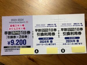 かぐら・みつまた・田代スキー場　　　　　　　　　早割1日券2枚