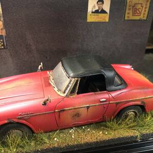 昭和レトロな風景 1/32 ニッサン フェアレディ 2000GT 旧車 自作ジオラマ完成品 ケース付の画像4