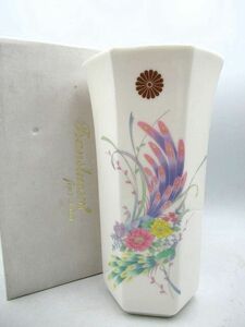 ▲▲長期保管品 日本工芸品 高野窯 孔雀モチーフ 菊紋 六角花瓶 花器 フラワーベース 日本製 JAPAN▲▲