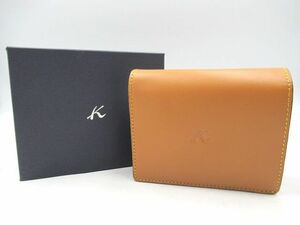 ☆Kitamura キタムラ レザー 二つ折り財布 ボックス型 ブラウン系 牛革 裏地豚革 ZH0128・60401 長期保管品 メンズ 使用感少なめ☆