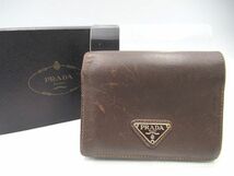 ☆PRADA プラダ サフィアーノ レザー 二つ折り財布 ブラウン メンズ ウォレット 小銭入れ 札入れ トライアングルロゴ☆_画像1