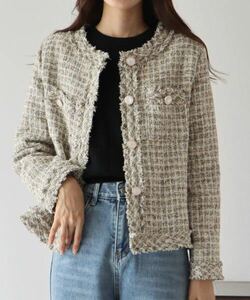  blue East pearl button tweed jacket no color jacket this term 