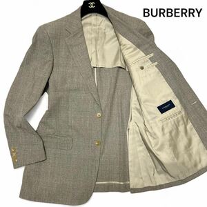 未使用級◎シルク混 XLサイズ位!!バーバリー【サラリとした肌触り】BURBERRY LONDON チェック ジャケット 絹×羊毛 2B グレー◎メンズ