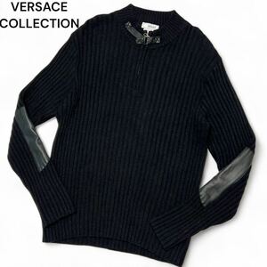  не использовался класс *XL размер Versace [ редкий модель ]VERSACE Ram кожаный ремень driver's вязаный свитер кашемир ×melino кожа ягненка * мужской 