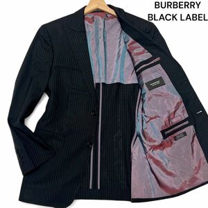 美麗品◎38Rサイズ バーバリーブラックレーベル【鮮やかな裏地】BURBERRY SUPER 100’S ストライプ ジャケット 背抜き 光沢感 春夏◎メンズ