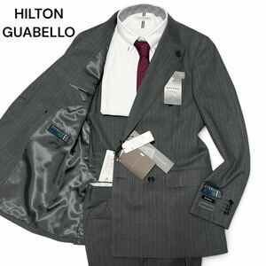  unused tag attaching *L size rank!! Hill ton [ high performance water-repellent specification ]HILTON×GUABELLO stripe double setup suit gray spring summer * men's 