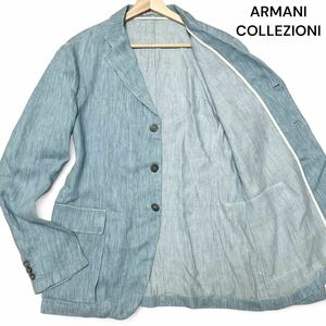 美麗品◎麻100% 50サイズ!!アルマーニコレッツォーニ【鮮やかな希少カラー】ARMANI COLLEZIONI リネン アンコン ジャケット 春夏◎メンズ