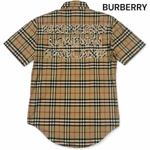 美麗品 現行◎Mサイズ バーバリー【圧巻の美シルエット】BURBERRY バックロゴ ノバチェック 半袖 シャツ コットン100% 薄手 春夏◎メンズ