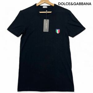  unused tag attaching *L size!! Dolce & Gabbana [ functionality eminent ]DOLCE&GABBANA badge short sleeves T-shirt black cotton spring summer thin * men's 