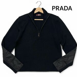  beautiful beauty goods *46 size!! Prada [ top class. excellent article ]PRADA SPORT driver's switch knitted sweater wool black thin Italy made * men's 