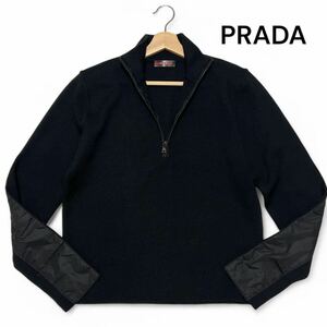  прекрасный красота товар *46 размер!! Prada [ высший класс. замечательная вещь ]PRADA SPORT driver's переключатель вязаный свитер шерсть черный тонкий Италия производства * мужской 