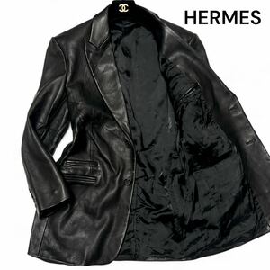  regular price 100 ten thousand to cross * deer leather 52 size!! Hermes [ illusion. excellent article ]HERMES Dias gold leather tailored jacket black wrinkle leather original leather * men's 
