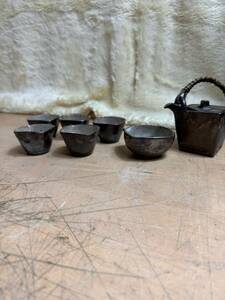 蔵出し 屋島焼 煎茶器 茶碗 急須 湯冷し 五客揃 セット 在銘あり 古道具 ☆ (ヤマト運輸)