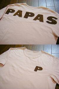 伸縮/良品〇パパス Papas Tシャツ 48 (M) 石模様の両面ブランドロゴ ライトピンク