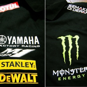 伸縮/良品〇YAMAHA FACTORY RACING シャツ L スポンサーロゴ多数 MONSTER ENERGY 黒色の画像6