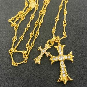 18kgp processing, 2 ream Cross necklace, Baby Phat Cross Thai knee Cross twist chain Chrome Hearts liking . free shipping man and woman use possibility 