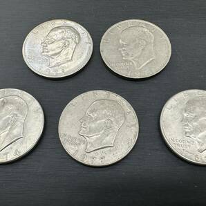 【E2010～2023AM】アメリカ硬貨 1ドル コイン アイゼンハワー イーグル4枚、建国200年記念 ベル1枚 1971-1977年 5枚まとめ 大型コイン の画像1